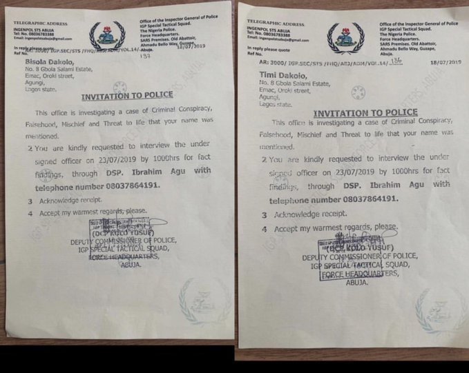 Timi and Busola Dakolo invited to Police Headquarters